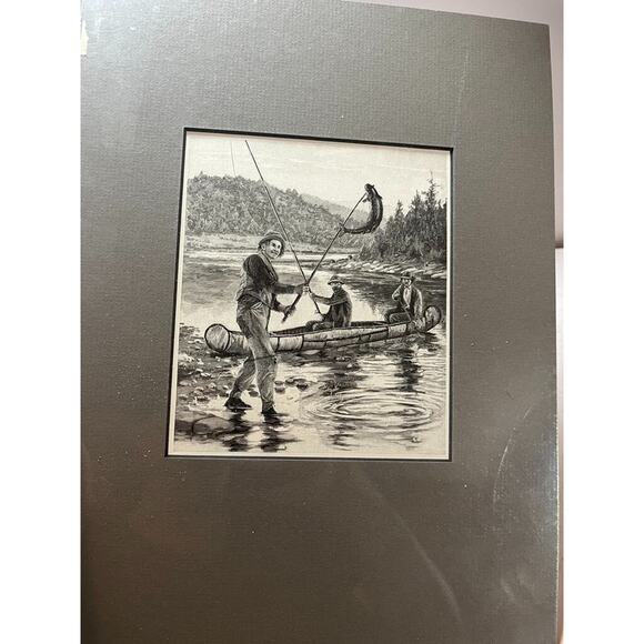 Matted Antique Etching of Fishermen 9x12" - Picture 2 of 2